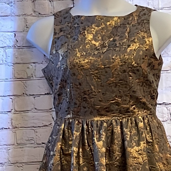 Cynthia Rowley size 8. Gold/Gray dress. Skater style dress. Brocade design. - Picture 3 of 6
